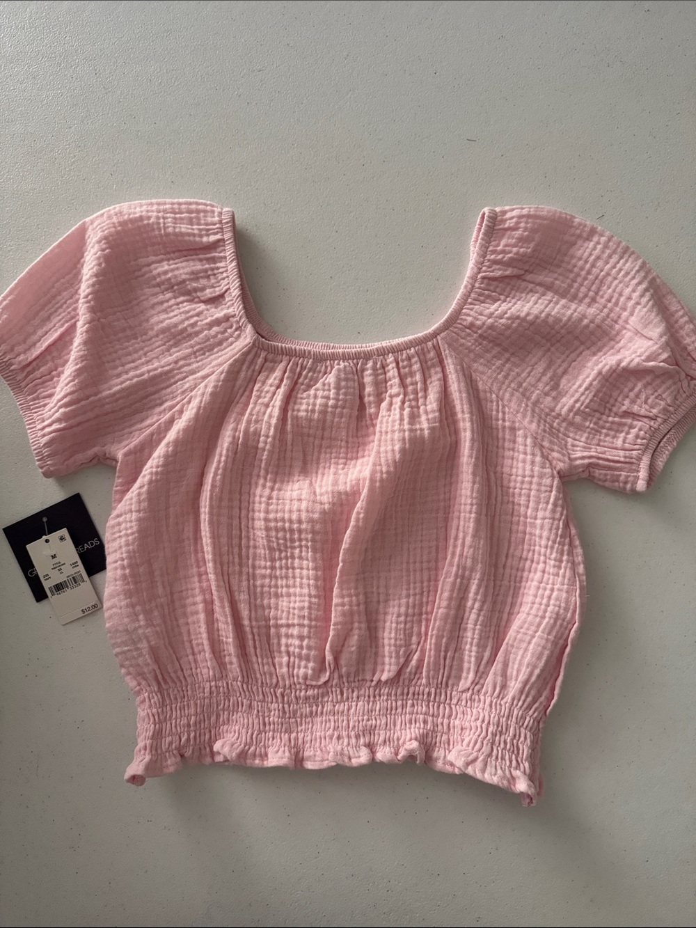 Grayson Threads Light Pink Smocked Hem Short Sleeve Crop Top